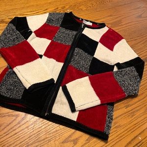 Patched zip up sweater